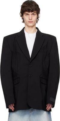 VETEMENTS Black Metalized Wrinkled Single Breasted Blazer