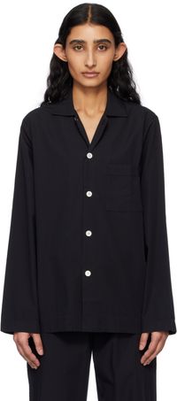 Tekla Black Poplin Long-Sleeved Pyjama Shirt