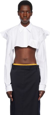 Pushbutton White Squared Back Cropped Shirt