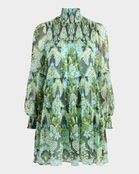 Rika Long-Sleeve Damask Mini Dress