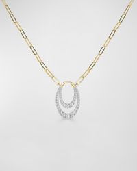 18K Yellow and White Gold Double Vertical Oval Diamond Pendant Necklace