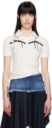 Andersson Bell Polo blanc en piqué à cordons de style corsage bain de soleil