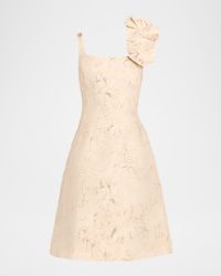 Floral Applique Metallic Jacquard Dress