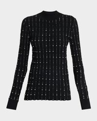 Dotted Stripe Mock-Neck Sweater