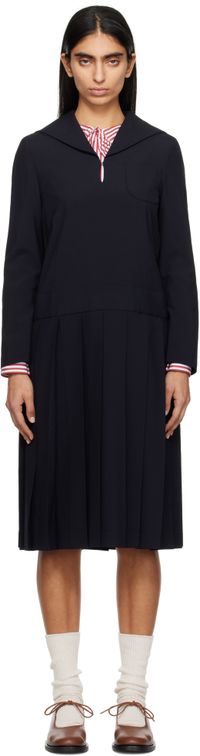 Comme des Garçons Girl Navy Tropical Wool Sailor Midi Dress