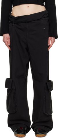 OPEN YY Black Washed Rolled Cargo Pants
