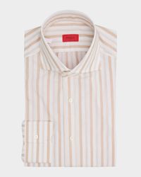 Men's Cotton Spread Collar Multi-Stripe Dress Shirt