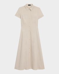 Good Linen Short-Sleeve Button-Front Midi Shirt Dress