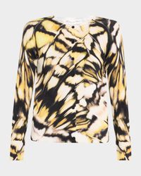 Butterfly-Printed Crewneck Cardigan