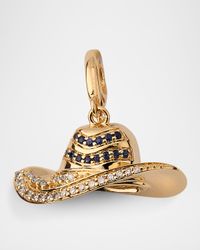 14K Yellow Gold Rodeo Hat Diamonds and Blue Sapphire Pendant