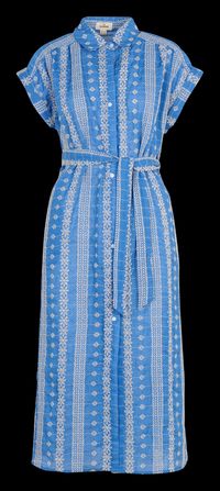 The Korner - Robe longue col classique à broderies - Taille 42 - Bleu
