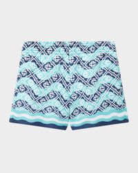 Boy's Monogram-Print Swim Shorts, Size 3T-14
