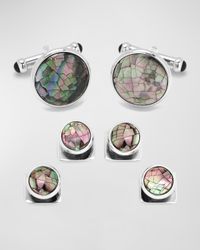 Men's Mosaic Smoke Mother-of-Pearl Cuff Link Stud Set