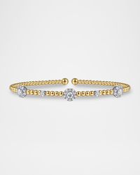 14K White and Yellow Gold Bujukan Diamond Cluster Stations Bangle