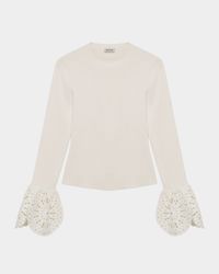 Elyse Long-Sleeve Embroidered Cuff Top