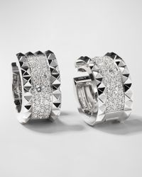 ROCK & DIAMONDS 18K White Gold Huggie Earrings, 0.8"L