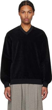 AMOMENTO Black Velvet V-Neck Sweater