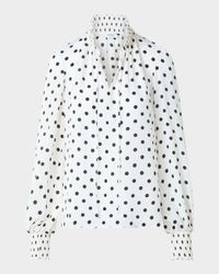 Smocked Polka Dot Silk Crepe De Chine Blouse
