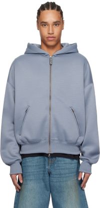 Palm Angels Pull à capuche gris en néoprène à logo incurvé