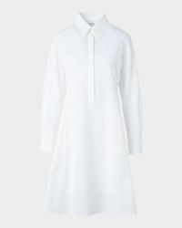 Diamond Eyelet Poplin Long-Sleeve Mini Shirtdress