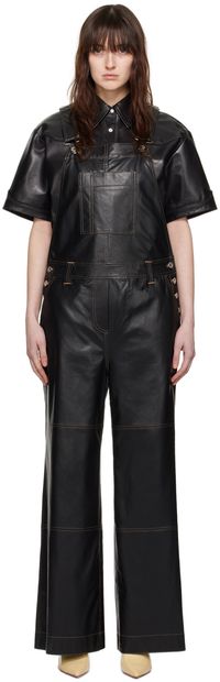 Stand Studio Black Vanna Faux-Leather Overalls