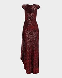 Sequined Draped Cap-Sleeve Gown