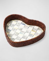 Sterling Check Rattan Heart Tray
