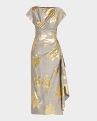 Florence Metallic Floral Jacquard Draped Midi Dress