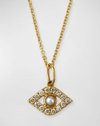 14k Diamond Evil Eye and Pearl Necklace