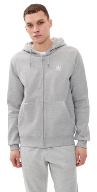 adidas Trefoil Essentials Full Zip Hoodie Medium Grey Heather/White S