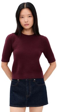 FRAME The Ladder Pointelle Cashmere Sweater Cabernet XL