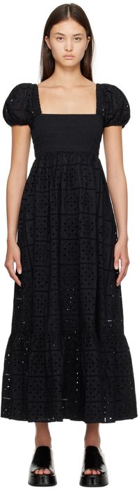 GANNI Robe longue noire à broderies anglaises