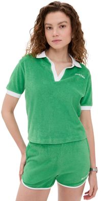 Sporty & Rich Italic Logo Terry Polo Verde/White XL