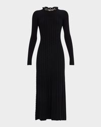 Chain Collar Long-Sleeve Wool-Cashmere Midi Sweater Dress