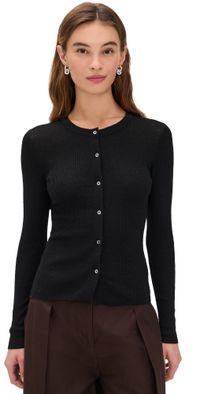 James Perse Stretch Linen Ribbed Cardigan Black M