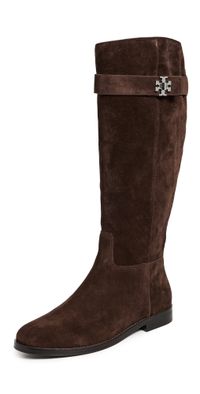 Tory Burch T Lock Riding Boots Dark Cocoa 9