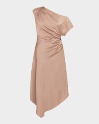 Draped One-Shoulder Crepe Back Satin Midi Dress