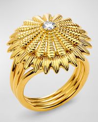 18K Yellow Gold Diamond Flower Ring, Size 7