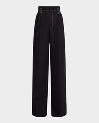 Pleated Wide-Leg Denim Pants