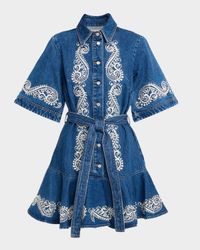Jacones Embroidered Denim Mini Shirtdress