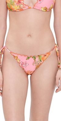 PQ Swim Embroidered Lettuce Edge Tie Side Bikini Bottoms Clementine M