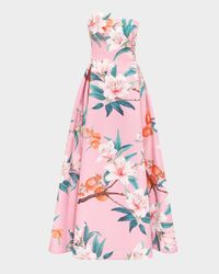 Nora Pleated Floral-Print Bustier Gown