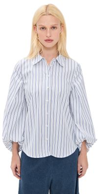 Tanya Taylor Marina Stripe Top White/French Blue XXS