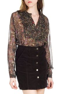 Swildens - Chemise à plastron plissé en voile transparent - Taille 42 - Marron