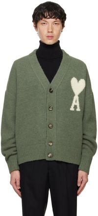 AMI Paris Green Ami De Cœur Cardigan