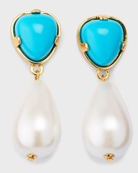 Gold Turquoise Pearl Drop Earrings