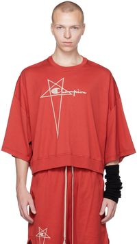 Rick Owens T-shirt Tommy rouge édition Champion