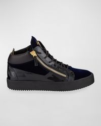 Men's Velvet Patent Leather Mid-Top Sneakers