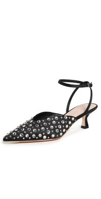 Loeffler Randall Rio Smocked Kitten Heels Black/Crystal 11