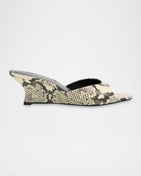 Brigitte Snake-Embossed Leather Wedge Mules